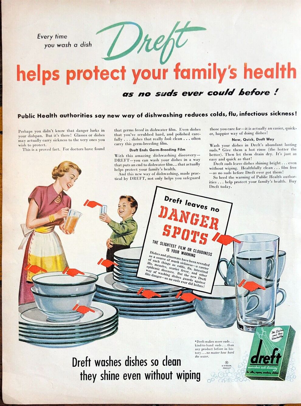 Vtg Dreft Dish Soap Print Ad Retro Kitchen Germs Disease 1940s Health 1948